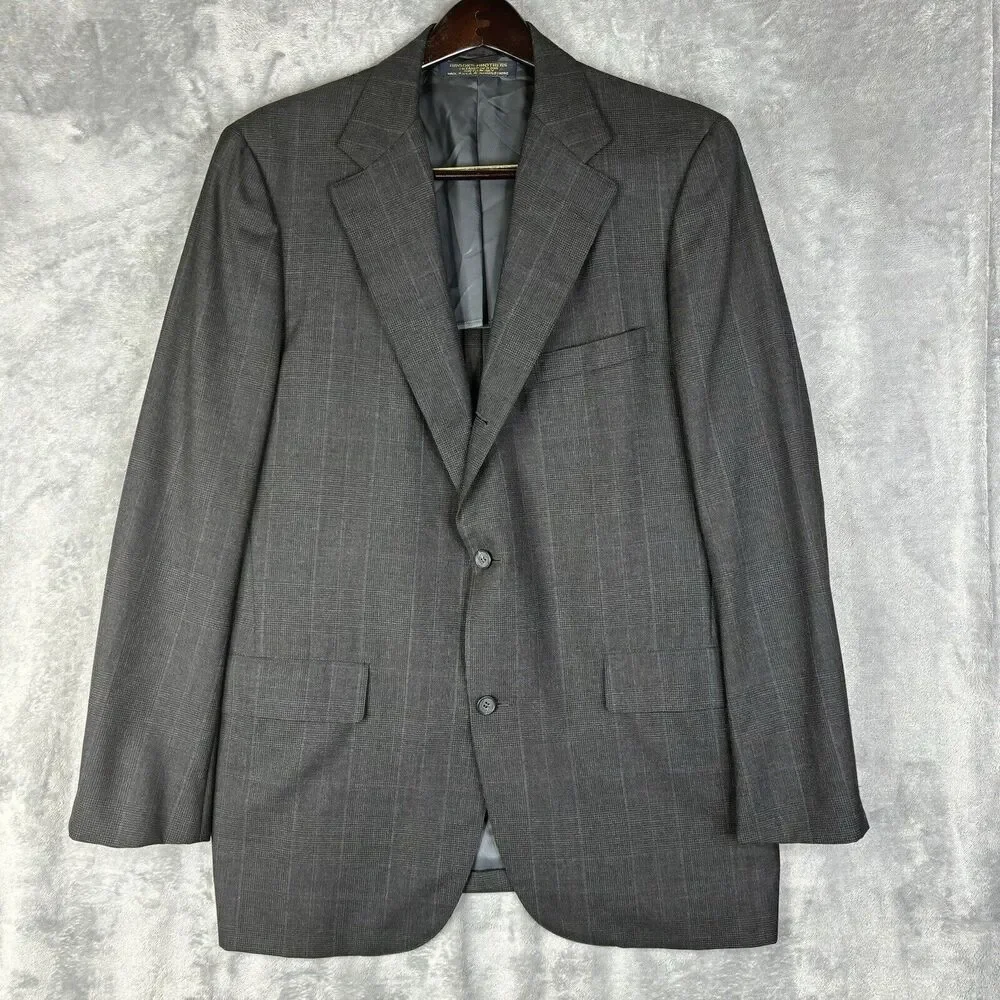 Vtg Brooks Brothers Blazer Men 42 Long 3 Button Pure Wool Gray Blue Plaid Jacket